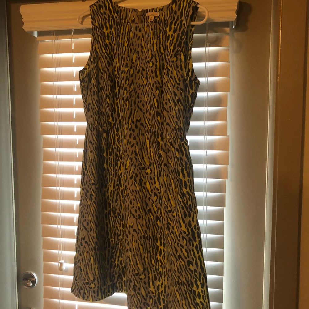 GAP yellow & grey leopard print fit & flare dress